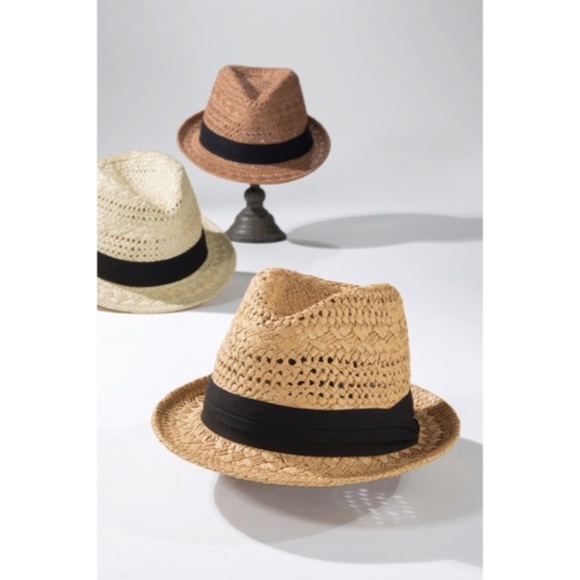 Natural Black Tucked Ribbon Woven Spring Summer Fedora Womens - Picture 5 of 5